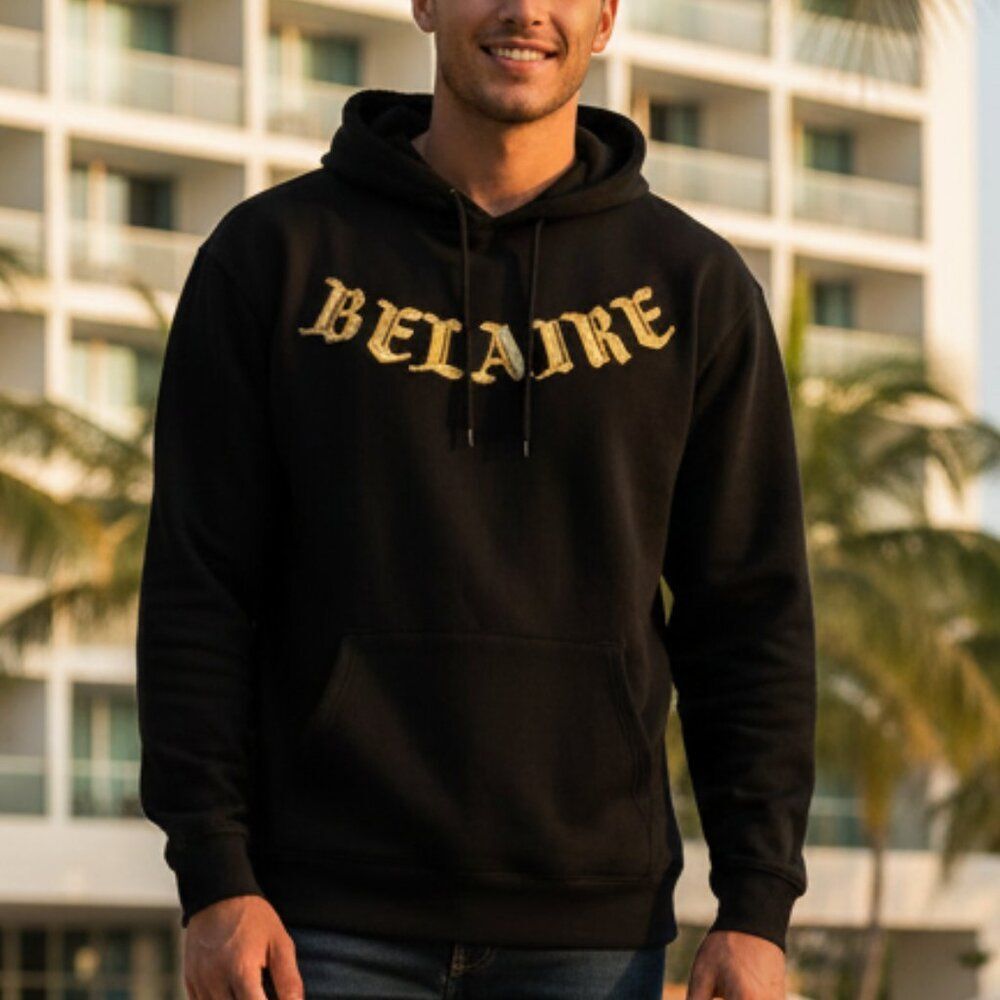 Luc Belaire France Staff Only Hoodie Black Gold Zip Side Streetwear Size XL Rare